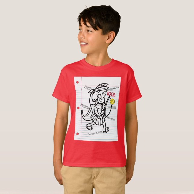 Trojan Soldier armour of God homework T-shirt (Front Full)