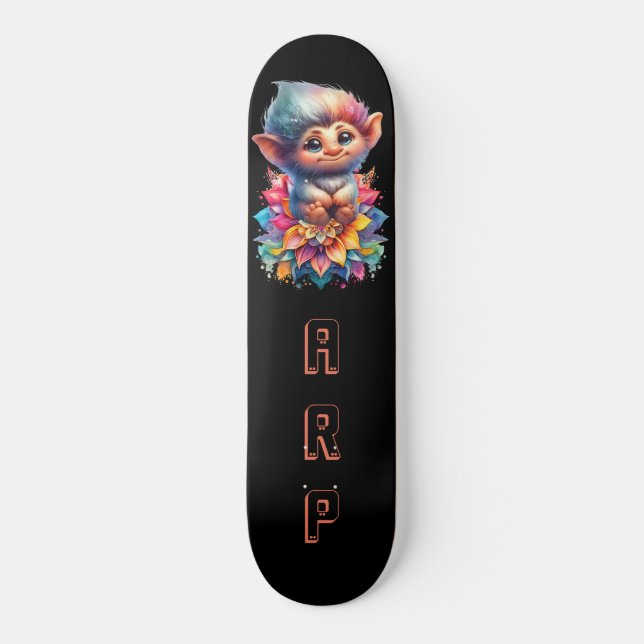 *~* Troll AP89 Hippie Neon Whimsical Initial Cute Skateboard (Front)