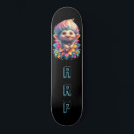 *~* Troll AP89 Neon Black Initials Fun Flower Skateboard<br><div class="desc">(Search code AP89 for Troll items and AP88 for mediaeval theme items ) Easily Transfer to other Zazzle Products. BLACK background Skateboard. The NEON colours just pop Customise / Personalise your INITIALS / MONOGRAM. Cute funny Long Hair Troll . Bright RAINBOW neon colours. This is a Popular Trending design for...</div>
