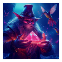 Troll With Glowing Glass Pyramid And Hummingbirds