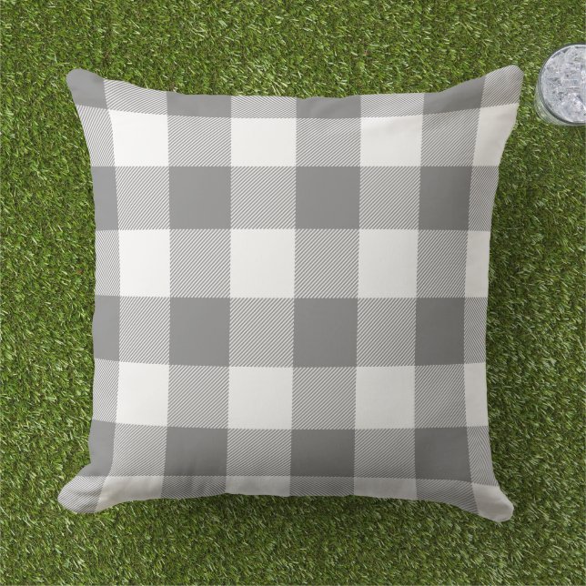 Trolley Grey and White Gingham Check Buffalo Plaid Cushion (Grass)