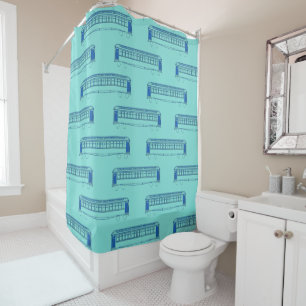 TROLLEY TRAIN STREETCAR VINTAGE NEON BLUE LOOK SHOWER CURTAIN