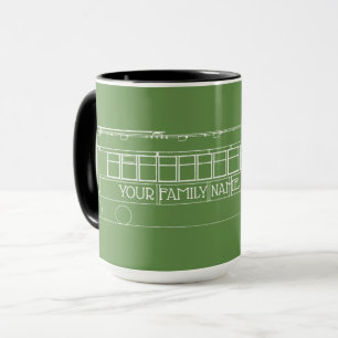 TROLLEY TRAIN STREETCAR white +YOUR FAMILY NAME Mug