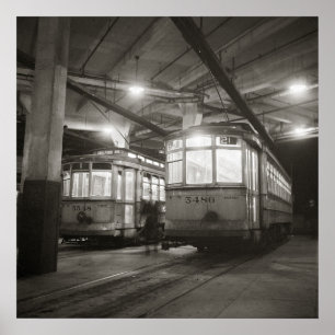 Trolleys at the Terminal, 1943. Vintage Photo Poster