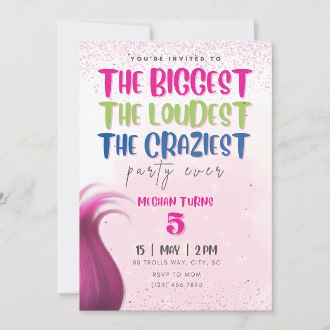 Trolls Birthday Party Invitation (Front)