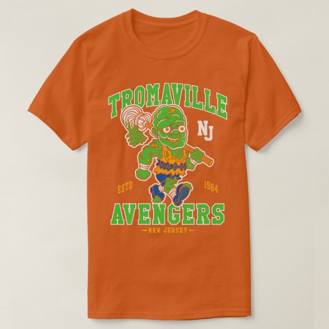 Tromaville Avengers 80s Sports Mascot T-Shirt (Design Front)