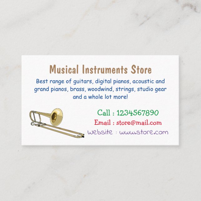 Trombone cartoon illustration business card (Front)