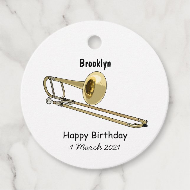 Trombone cartoon illustration favour tags (Front)