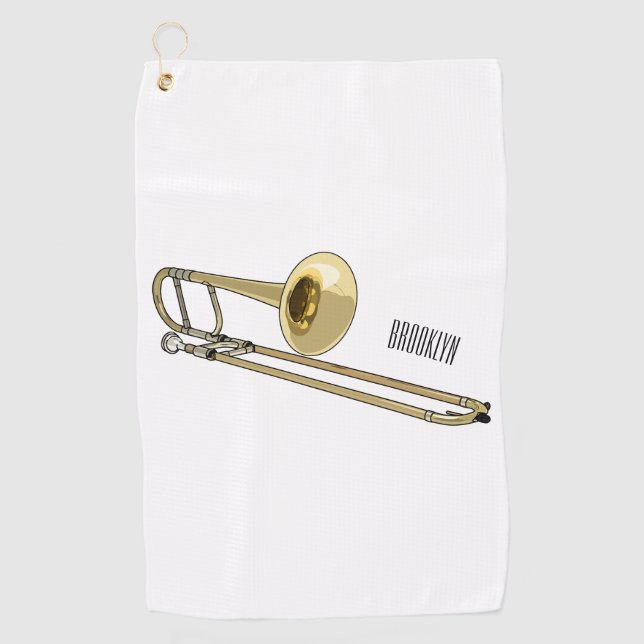 Trombone cartoon illustration golf towel (Front)