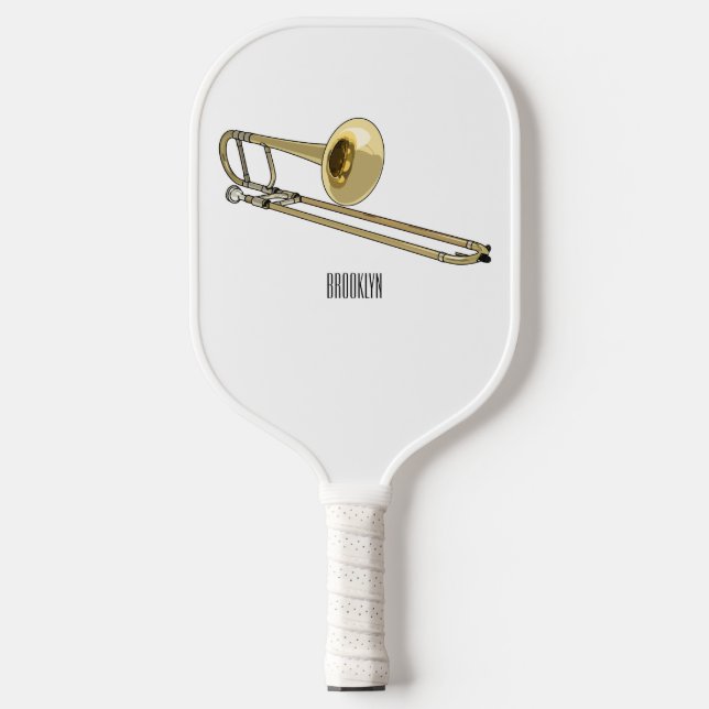 Trombone cartoon illustration pickleball paddle (Front)