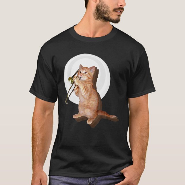 Trombone Cat Funny T-Shirt (Front)