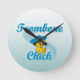 Trombone Chick #3 Round Clock