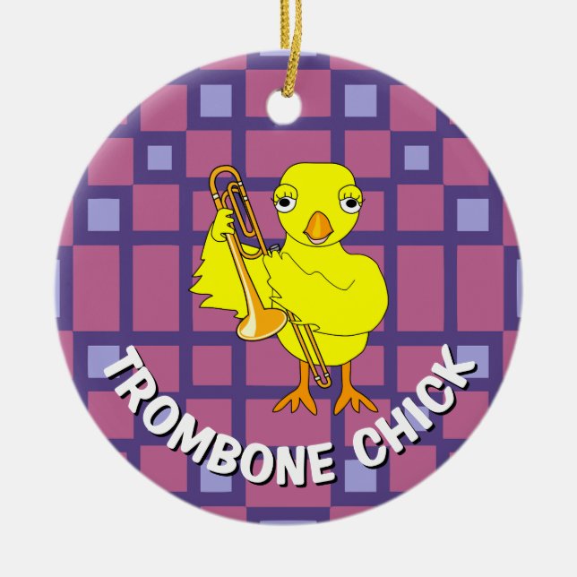 Trombone Chick Ceramic Tree Decoration (Front)