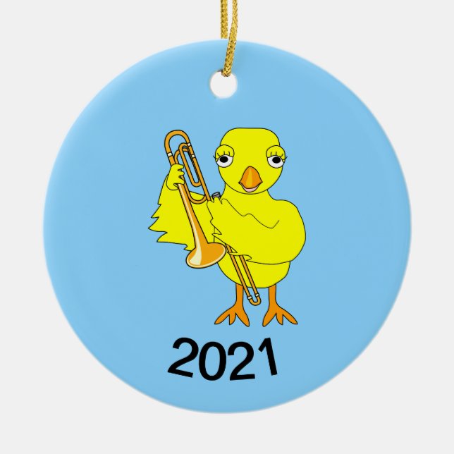 Trombone Chick Ceramic Tree Decoration (Front)