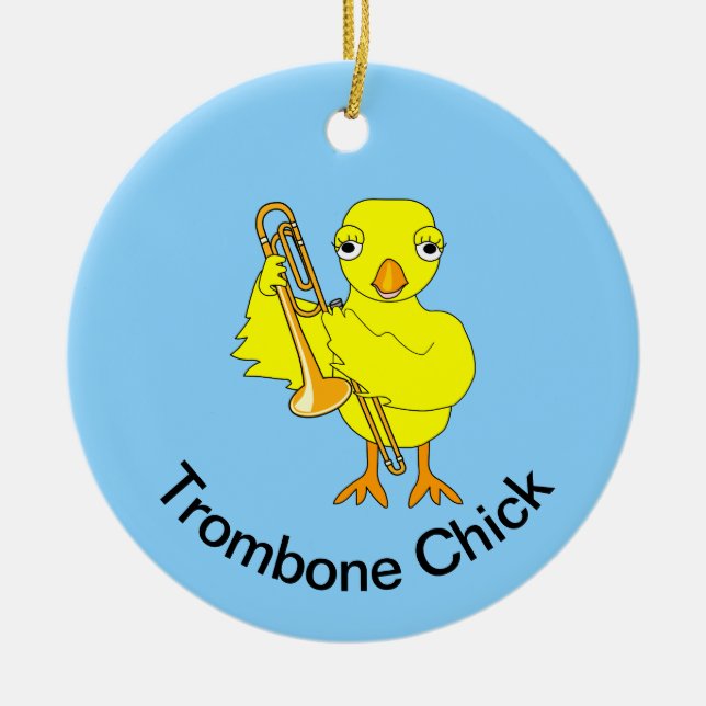 Trombone Chick Ceramic Tree Decoration (Front)