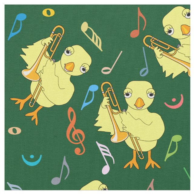 Trombone Chick Music Notes Fabric (Close Up)