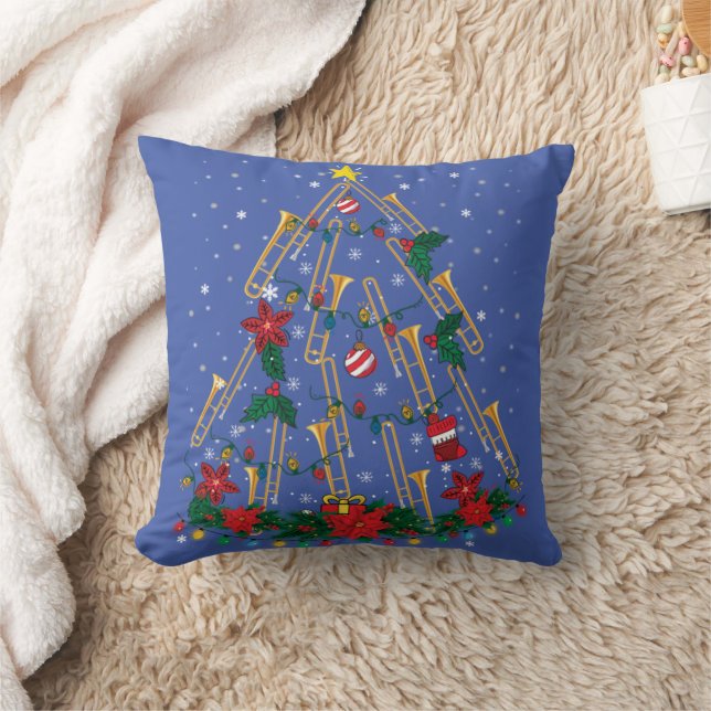 Trombone Christmas Tree Ornaments Funny Music Band Cushion (Blanket)