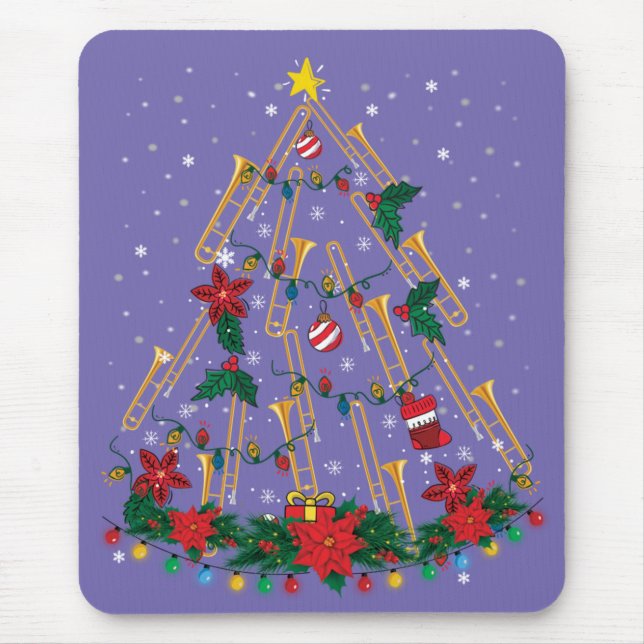 Trombone Christmas Tree Ornaments Funny Music Band Mouse Pad (Front)