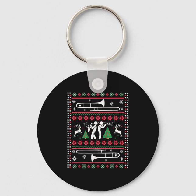 Trombone Christmas Ugly Trombonist Jazz Music Marc Key Ring (Front)
