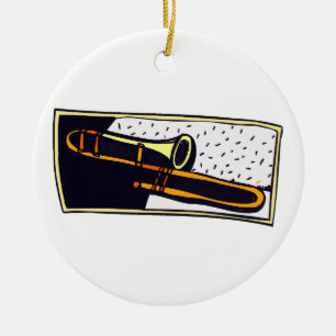 Trombone Dark Background Graphic Design Ceramic Tree Decoration