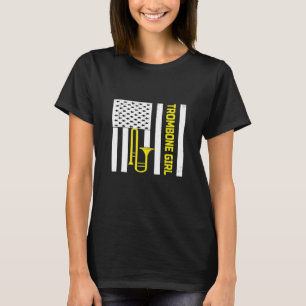 Trombone Girl American Flag Trombone Trumpet Playe T-Shirt