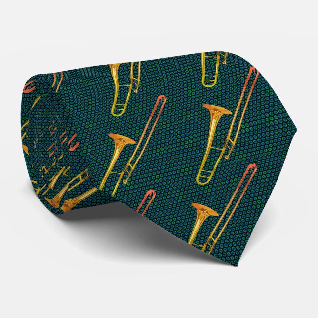 Trombone Green Neck Tie (Rolled)