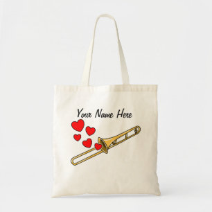 Trombone Hearts Trombonist Brass Musician Custom Tote Bag