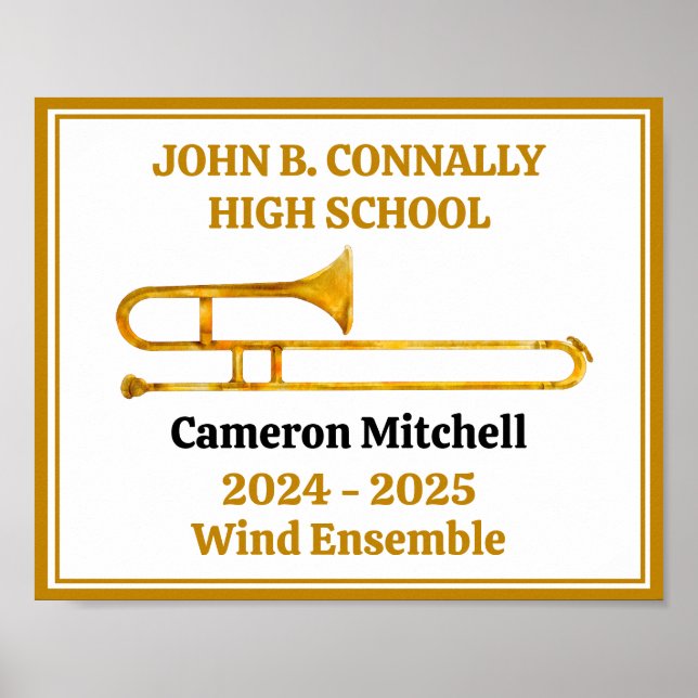 Trombone High School Band Gold Personalised Poster (Front)