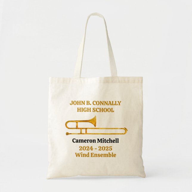 Trombone High School Band Gold Personalised Tote Bag (Front)