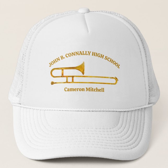 Trombone High School Band Gold Personalised Trucker Hat (Front)