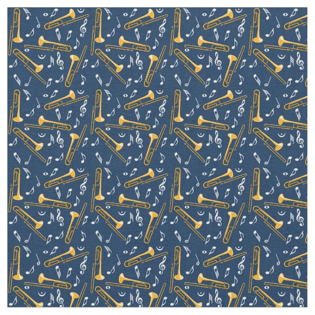 Trombone Music Notes Pattern Fabric (Close Up)
