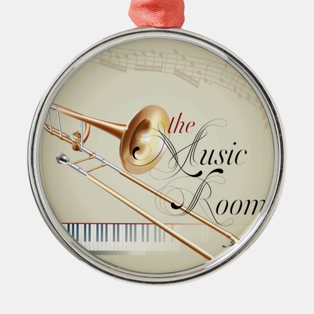 Trombone Music Room Metal Tree Decoration (Front)