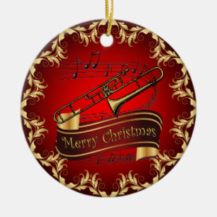 Trombone ~ Musical Scroll ~ Merry Christmas ~ * ~ Ceramic Tree Decoration