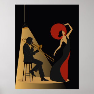 Trombone Player and Dancer Noir Music Poster