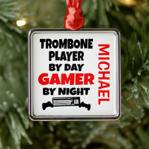 Trombone Player Loves Playing Video Games CUSTOM Metal Tree Decoration