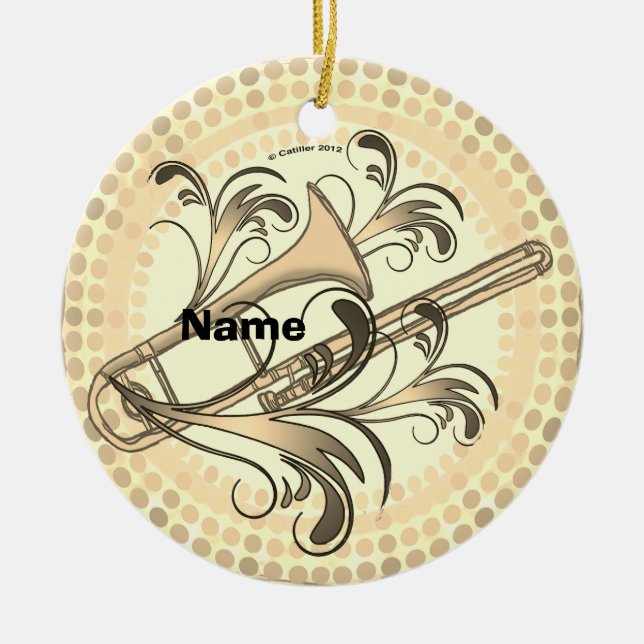 Trombone Rhythm  Ceramic Tree Decoration (Front)