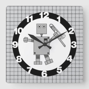Trombone Robot Square Wall Clock