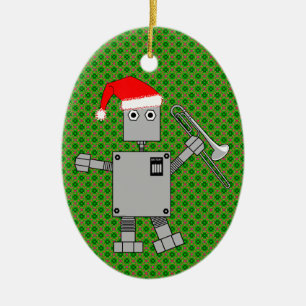 Trombone Santa Hat Robot Ceramic Tree Decoration