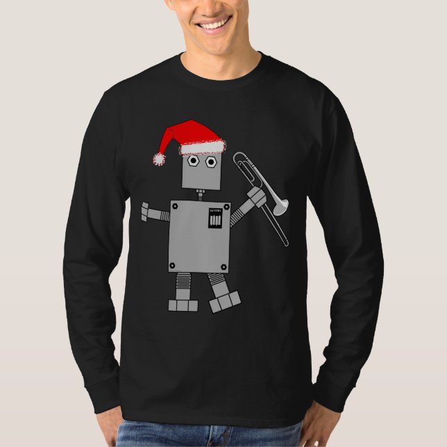 Trombone Santa Hat Robot T-Shirt (Front)