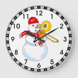 Trombone Snowman Large Clock