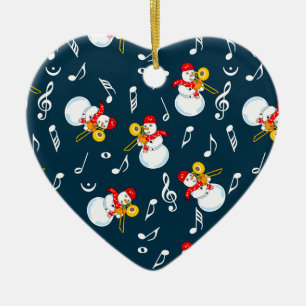 Trombone Snowman Music Notes Pattern Ceramic Tree Decoration