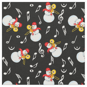 Trombone Snowman Music Notes Pattern Fabric