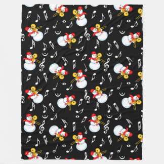 Trombone Snowman Music Notes Pattern Fleece Blanket