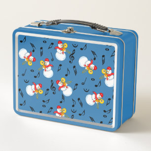 Trombone Snowman Music Notes Pattern Metal Lunch Box