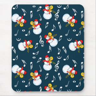 Trombone Snowman Music Notes Pattern Mouse Pad