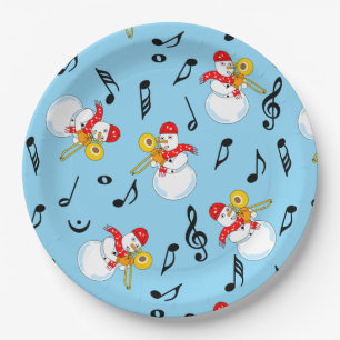 Trombone Snowman Music Notes Pattern Paper Plate