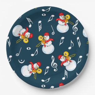 Trombone Snowman Music Notes Pattern Paper Plate