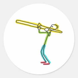 Trombone Stickman Classic Round Sticker