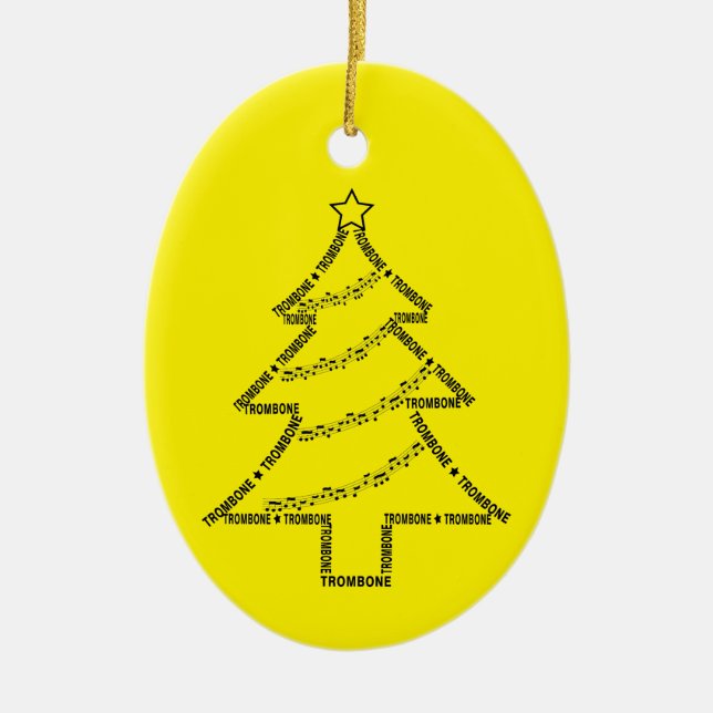 Trombone Text Christmas Tree Ceramic Ornament (Front)