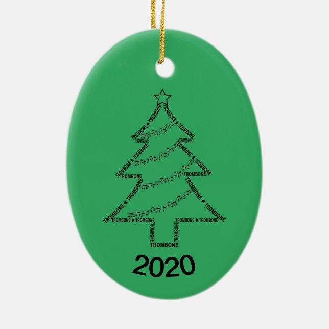 Trombone Text Christmas Tree Ceramic Tree Decoration (Back)